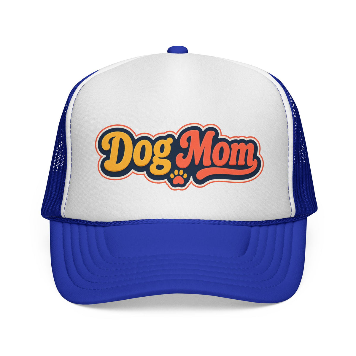 Dog Mom Trucker Cap – Retro Script Paw Patch Hat