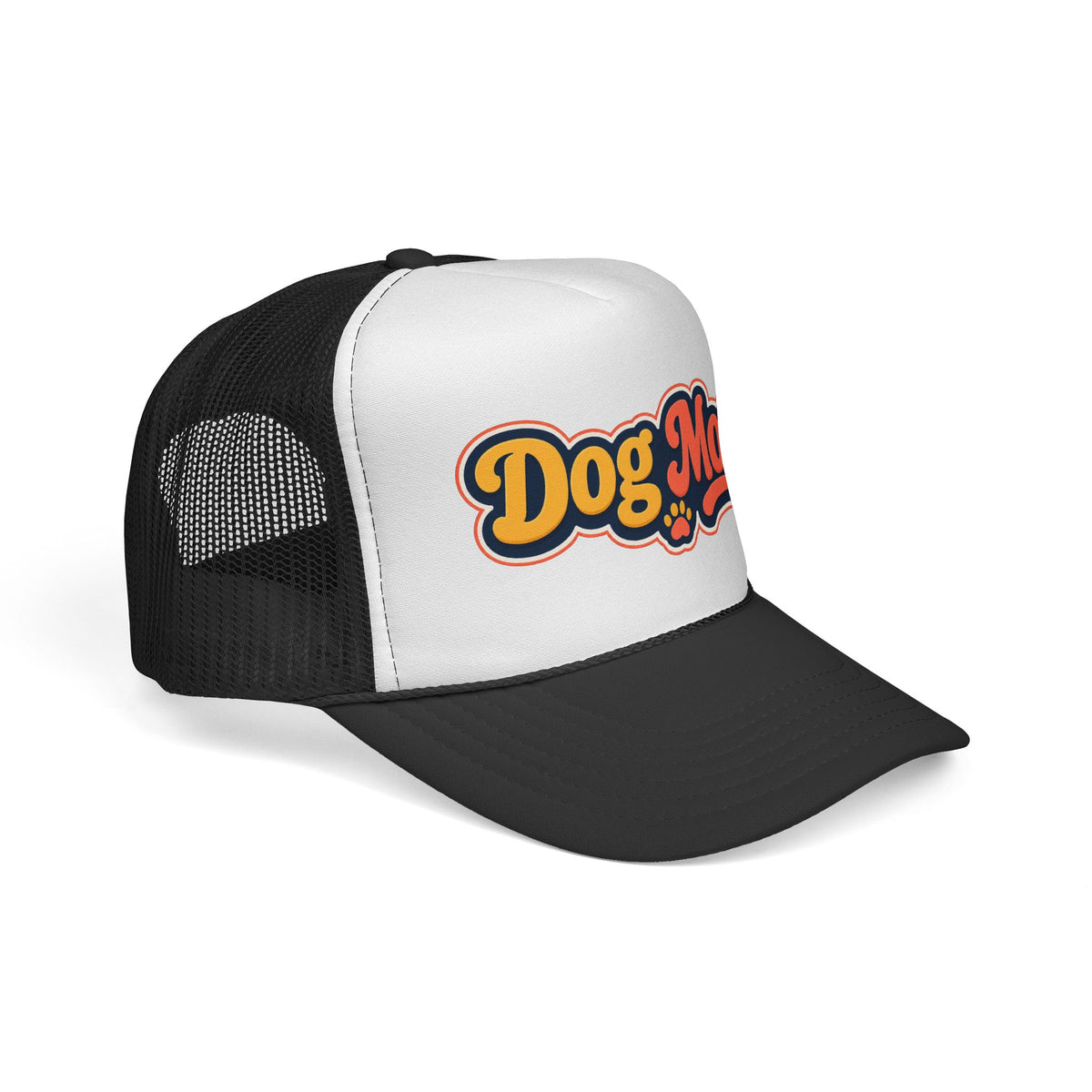 Dog Mom Trucker Cap – Retro Script Paw Patch Hat