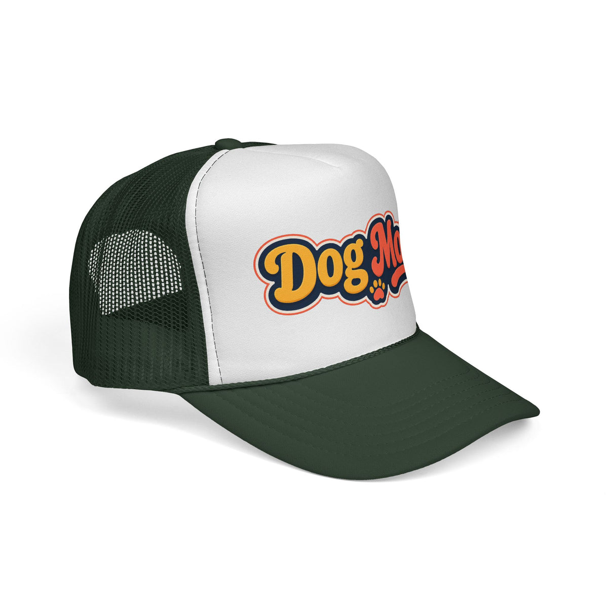 Dog Mom Trucker Cap – Retro Script Paw Patch Hat