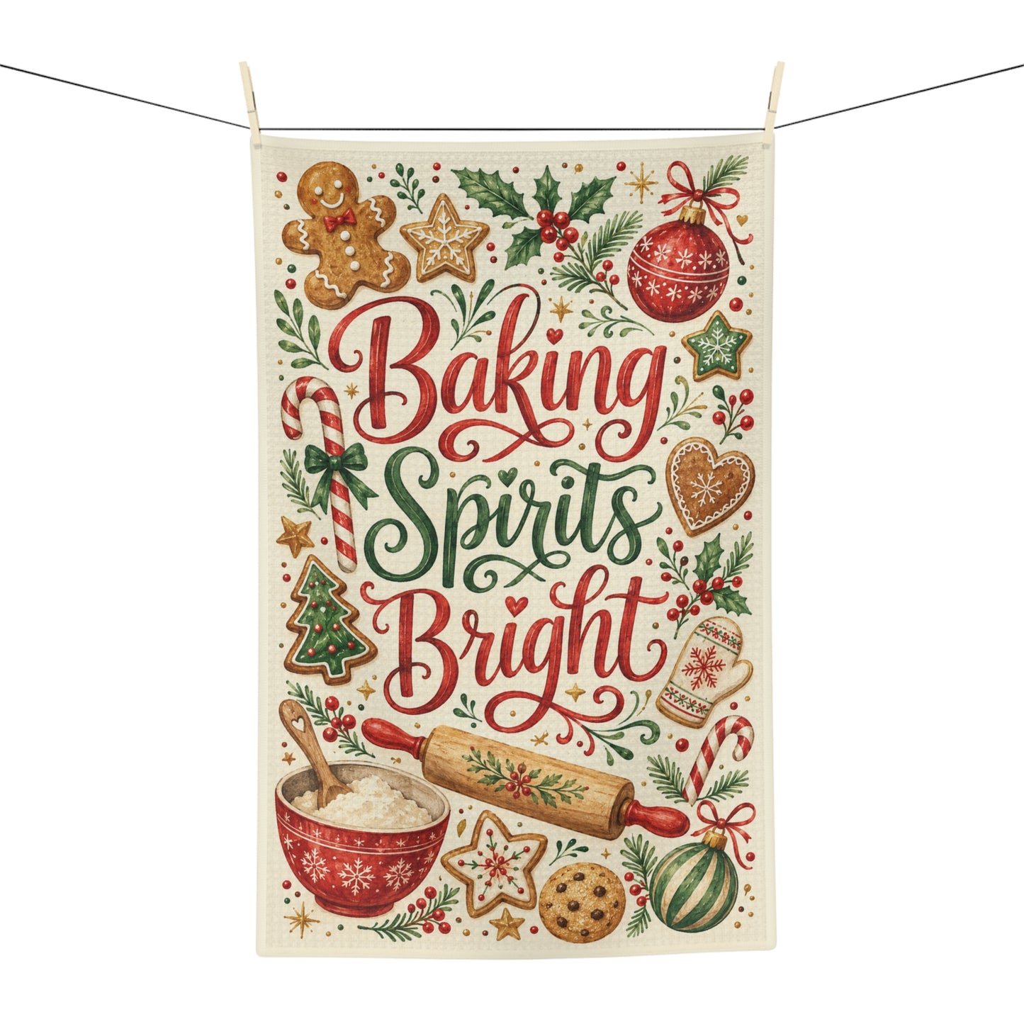 Baking Spirits Bright Tea Towel — Christmas Kitchen Dish Towel