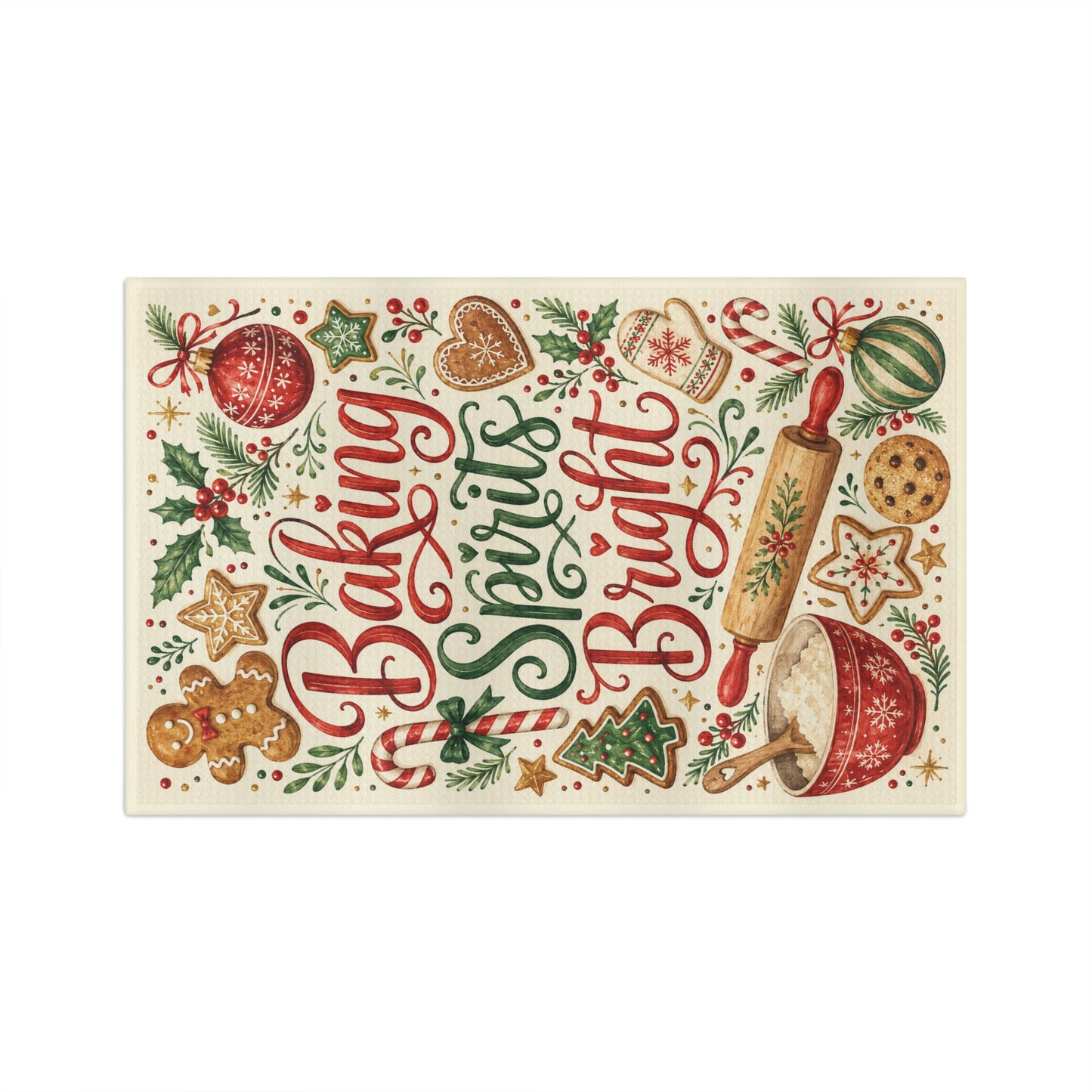 Baking Spirits Bright Tea Towel — Christmas Kitchen Dish Towel
