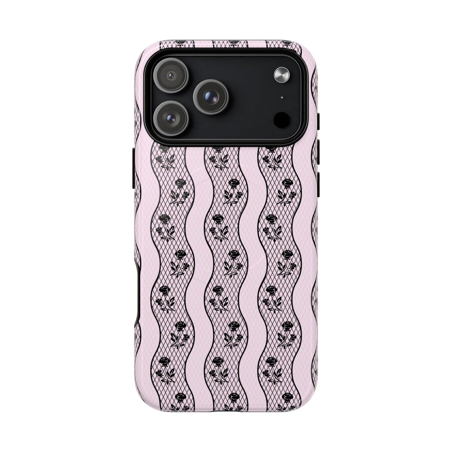 Blush Stripe Lace Bloom MagSafe Phone Case