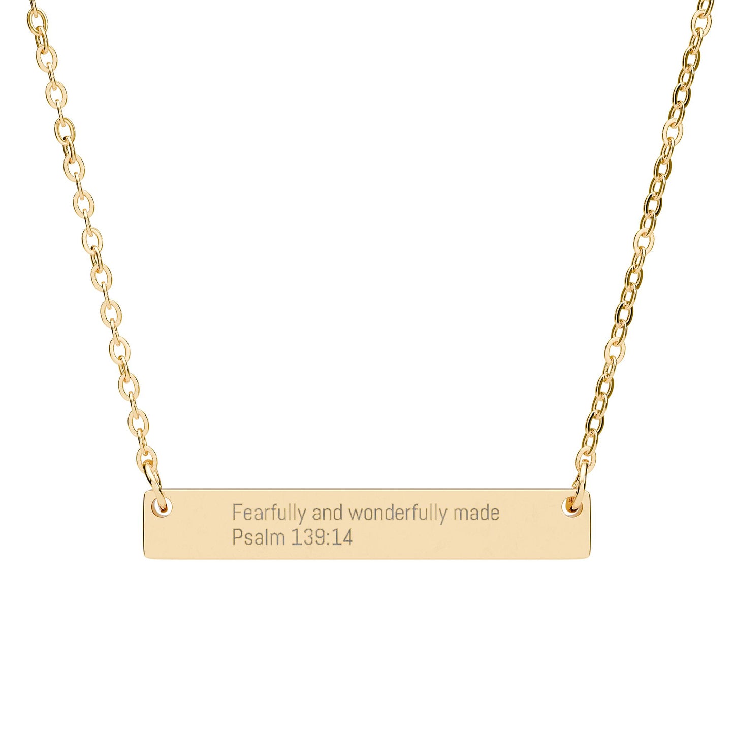 Fearfully and Wonderfully Made Necklace – Psalm 139:14 Engraved Gold Bar Necklace, Christian Inspirational Jewelry, Self-Worth Faith Gift for Women