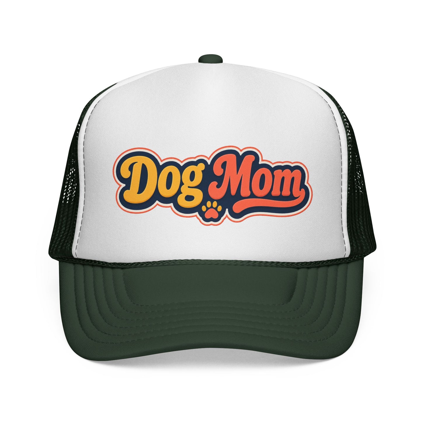 Dog Mom Trucker Cap – Retro Script Paw Patch Hat