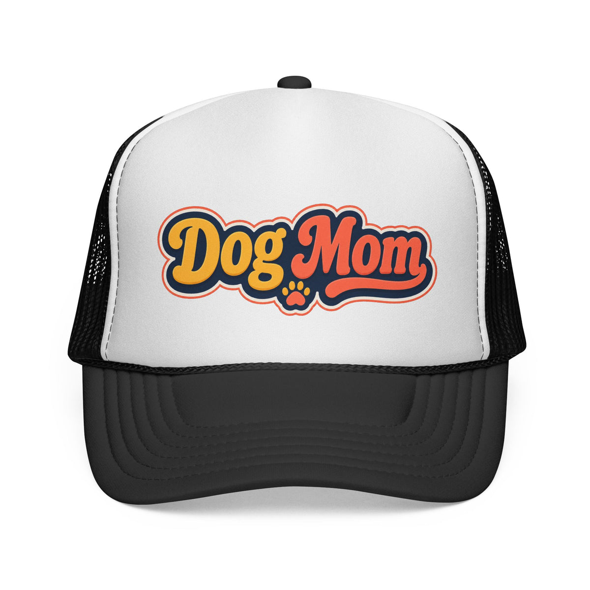 Dog Mom Trucker Cap – Retro Script Paw Patch Hat