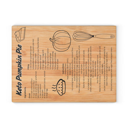 Keto Pumpkin Pie Recipe Glass Cutting Board - Unique Kitchen Decor, Thanksgiving Gifts, Cooking Essentials, Recipe Display, Home Chefs