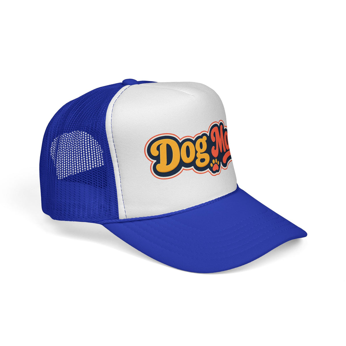 Dog Mom Trucker Cap – Retro Script Paw Patch Hat