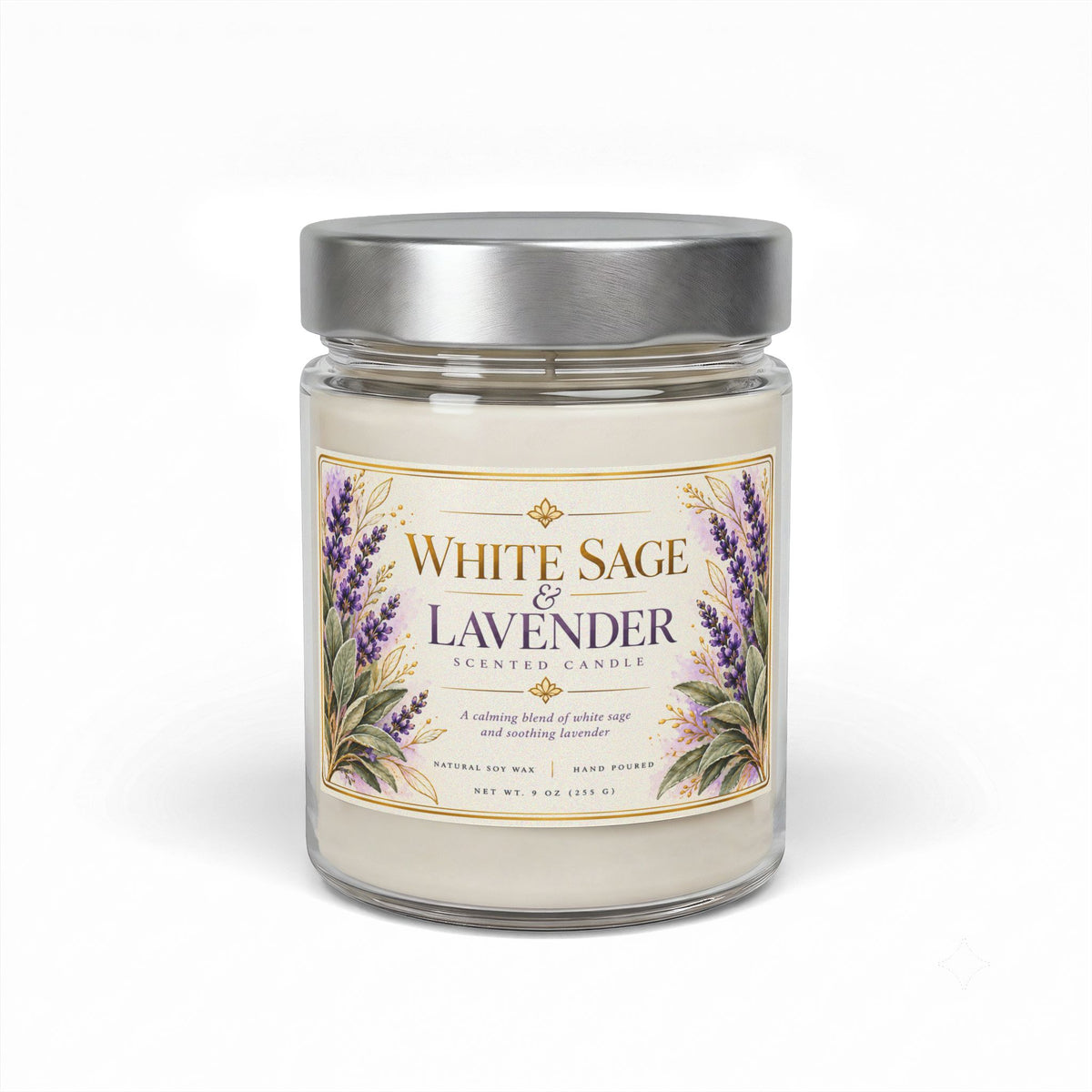White Sage & Lavender Soy Candle | 9 oz Luxury Aromatherapy-Inspired Candle