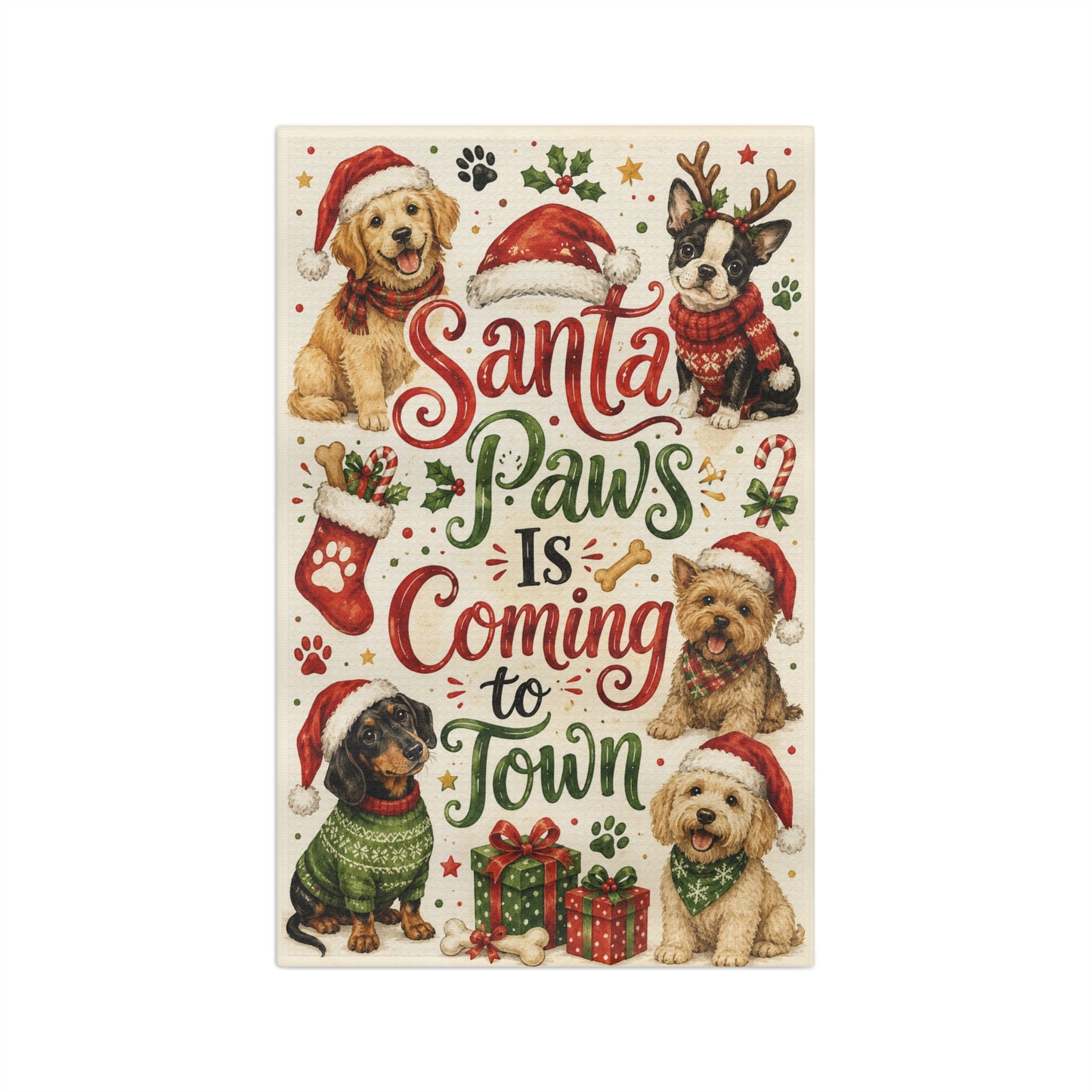 Santa Paws Is Coming to Town Tea Towel
