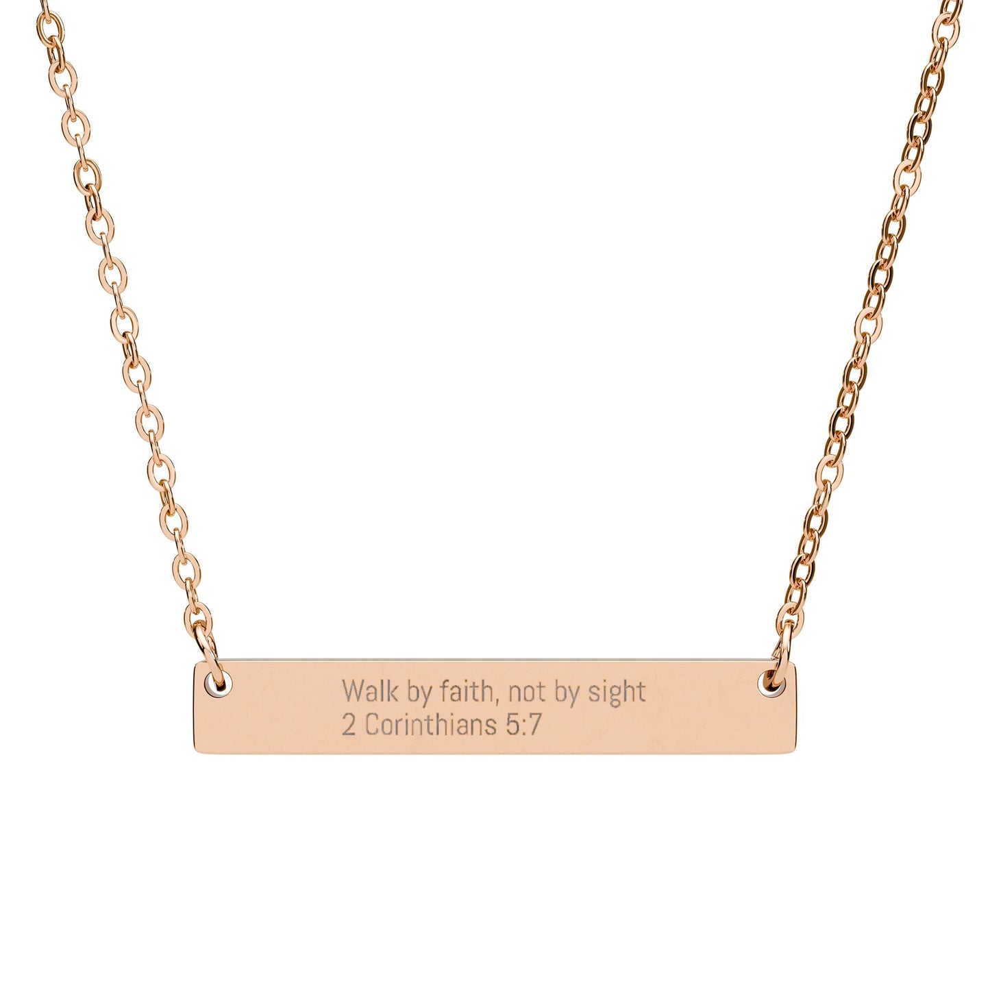 Walk By Faith Necklace – 2 Cor 5:7 Engraved Gold Bar Necklace for Women | Faith Jewelry Gift, Minimalist Christian Necklace