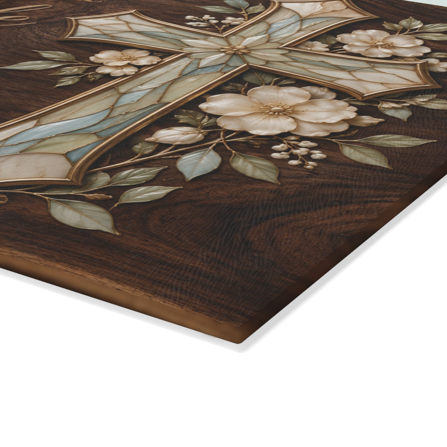 Grace & Gratitude Cross Glass Cutting Board — Religious Kitchen Décor, Bless This Kitchen Prayer