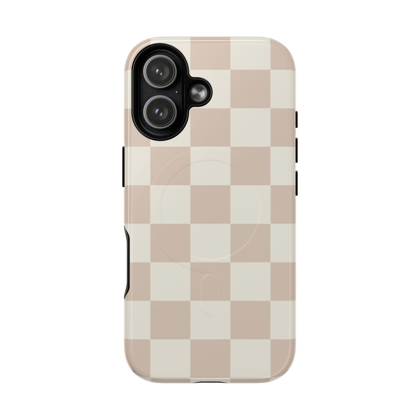 Bare Luxe Check MagSafe Phone Case — Nude Checkered Pattern Tough Protective Cover