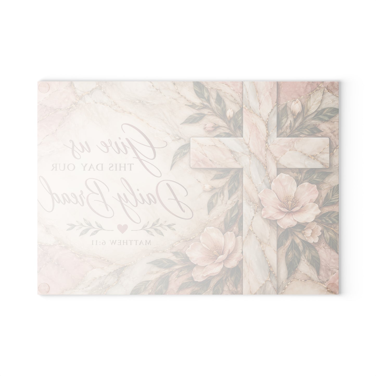 Glass Cutting Board - "Give Us This Day Our Daily Bread" Floral Cross Kitchen Decor