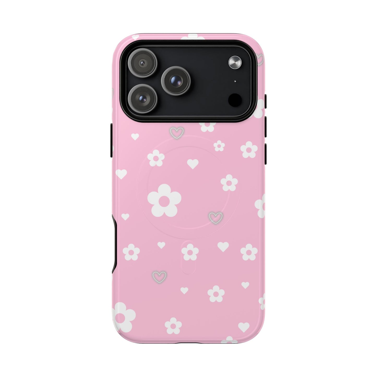 Pink Floral Magnetic Phone Case — Cute Daisy Pattern Tough Protective Cover