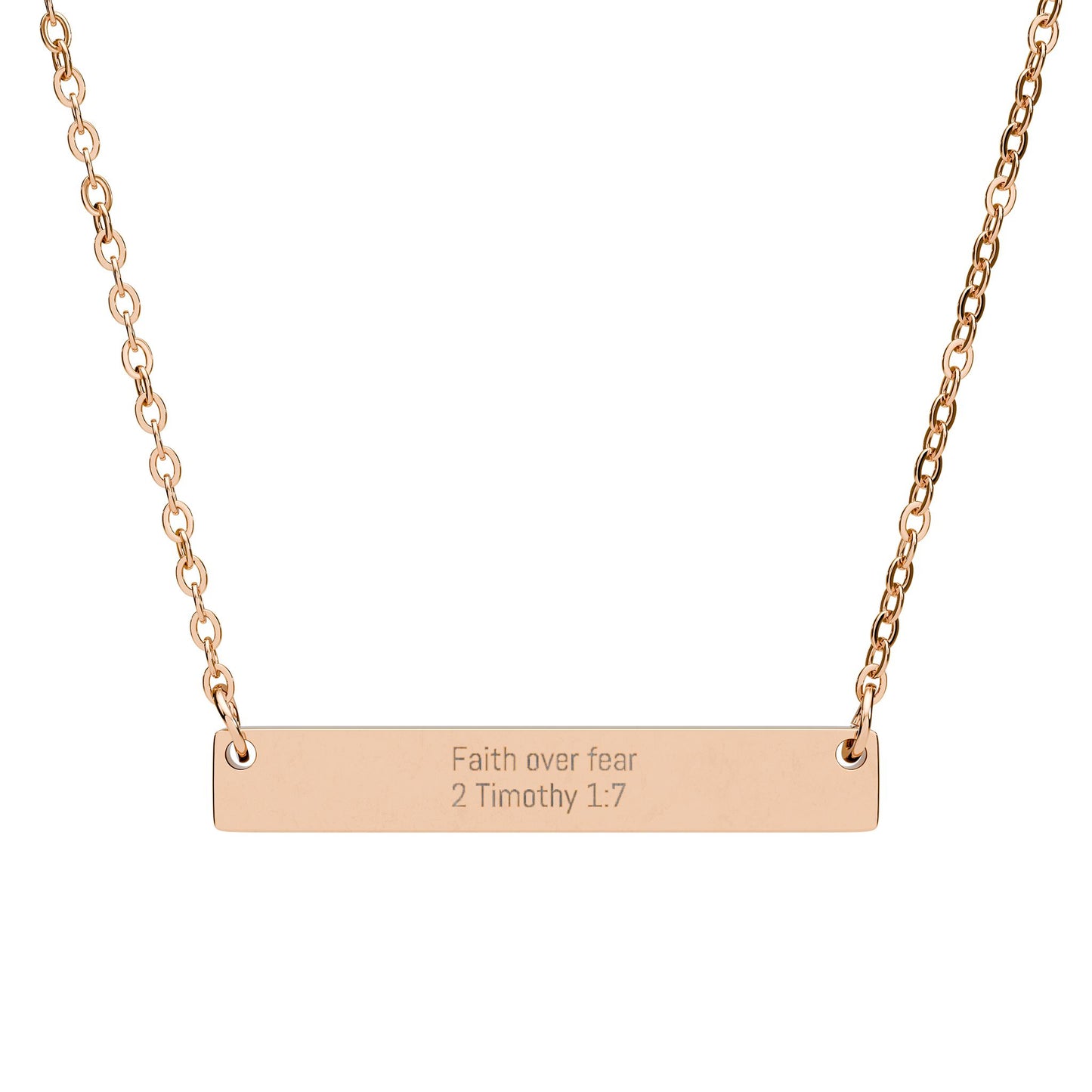 Faith over Fear Necklace – 2 Timothy 1:7 Engraved Gold Bar Necklace for Women | Faith Jewelry Gift, Minimalist Christian Necklace