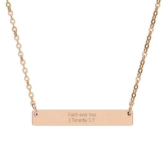 Faith over Fear Necklace – 2 Timothy 1:7 Engraved Gold Bar Necklace for Women | Faith Jewelry Gift, Minimalist Christian Necklace