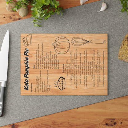 Keto Pumpkin Pie Recipe Glass Cutting Board - Unique Kitchen Decor, Thanksgiving Gifts, Cooking Essentials, Recipe Display, Home Chefs