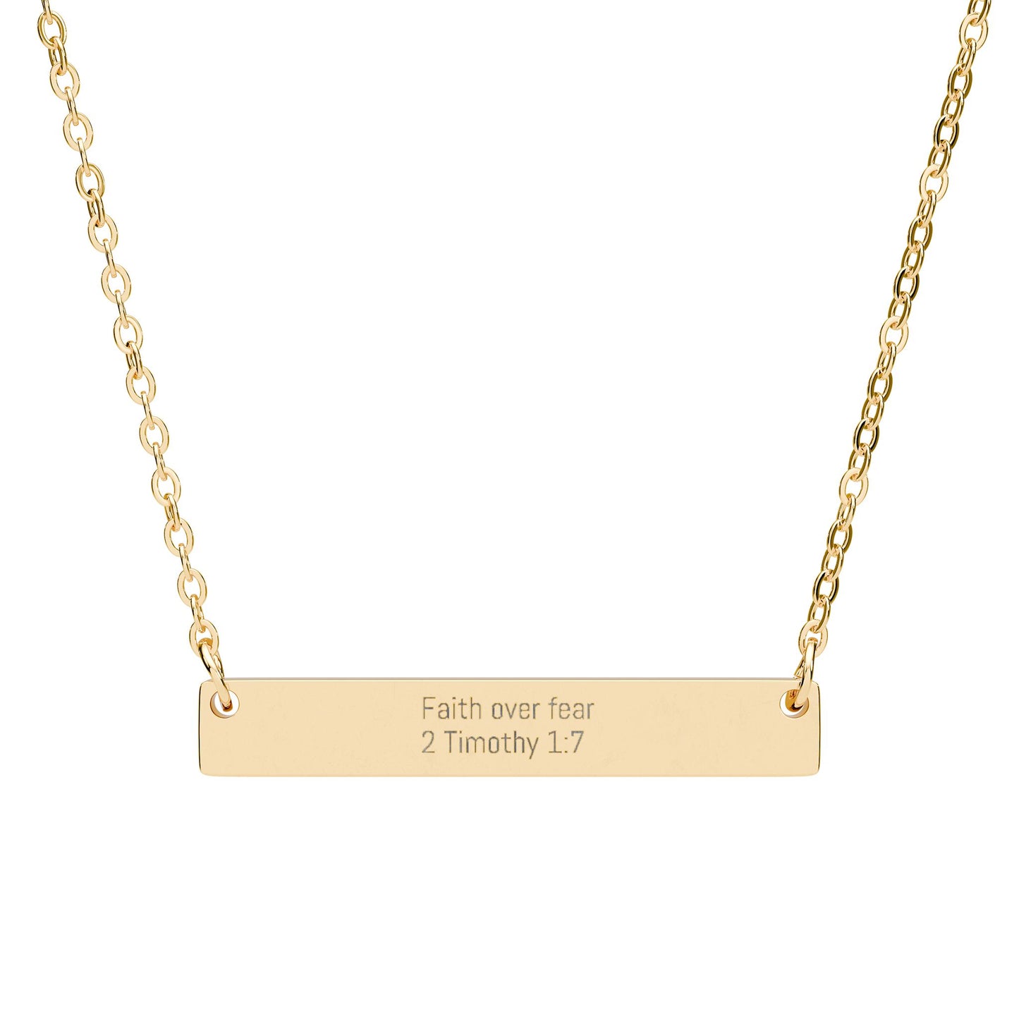 Faith over Fear Necklace – 2 Timothy 1:7 Engraved Gold Bar Necklace for Women | Faith Jewelry Gift, Minimalist Christian Necklace