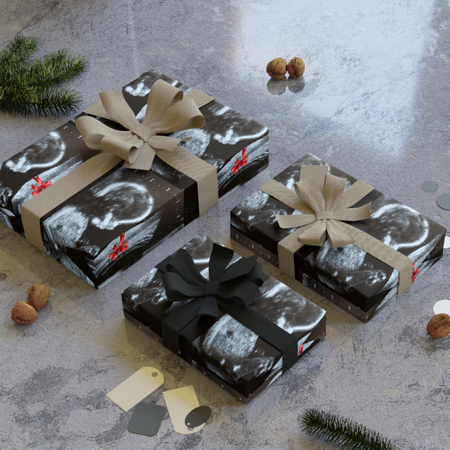 Surprise! Sonogram Gift Wrapping Paper Roll, Unique Baby Shower Wrapping, Ultrasound Print Packaging, Stylish Gift Wrap for Parents