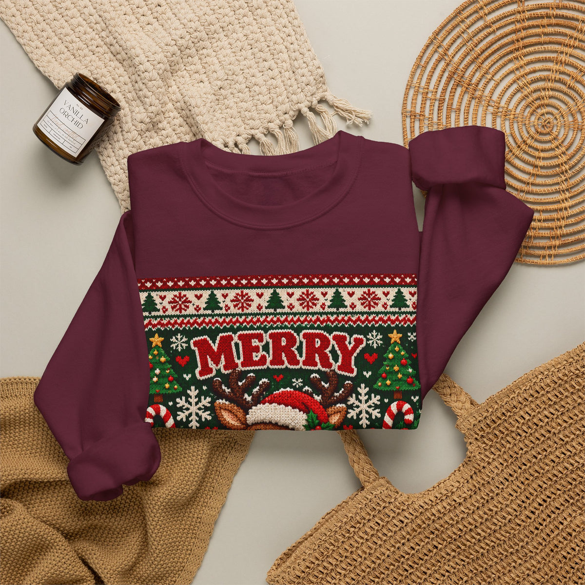 Merry Christmas Reindeer Crewneck Sweatshirt