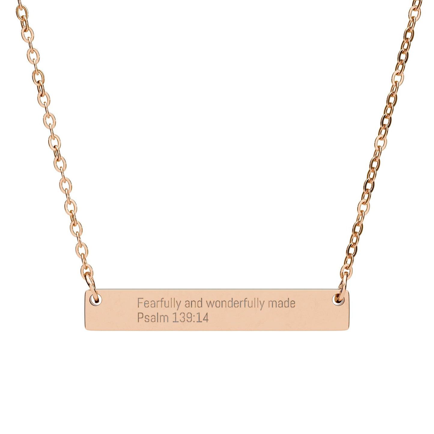 Fearfully and Wonderfully Made Necklace – Psalm 139:14 Engraved Gold Bar Necklace, Christian Inspirational Jewelry, Self-Worth Faith Gift for Women