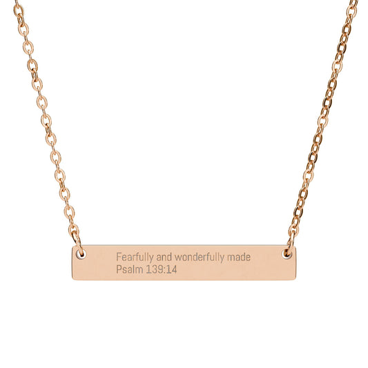 Fearfully and Wonderfully Made Necklace – Psalm 139:14 Engraved Gold Bar Necklace, Christian Inspirational Jewelry, Self-Worth Faith Gift for Women