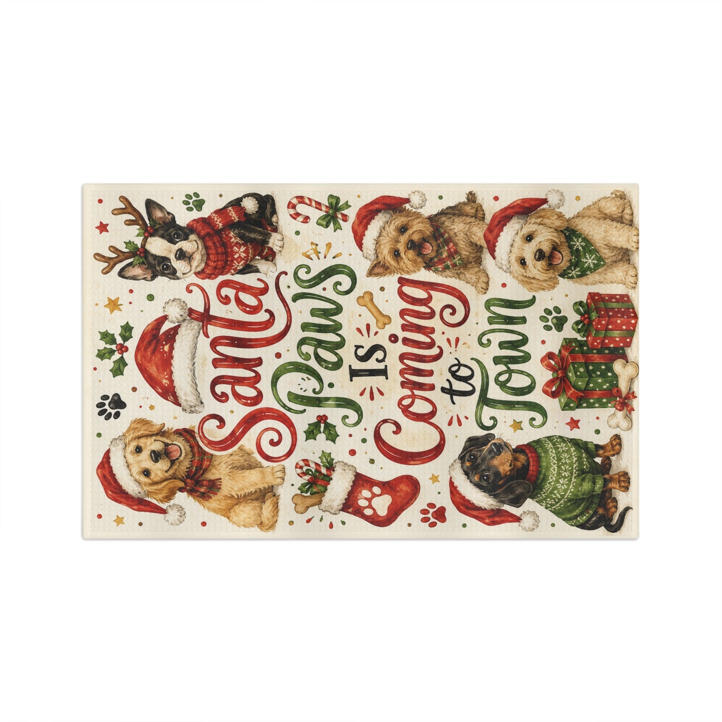 Santa Paws Is Coming to Town Tea Towel