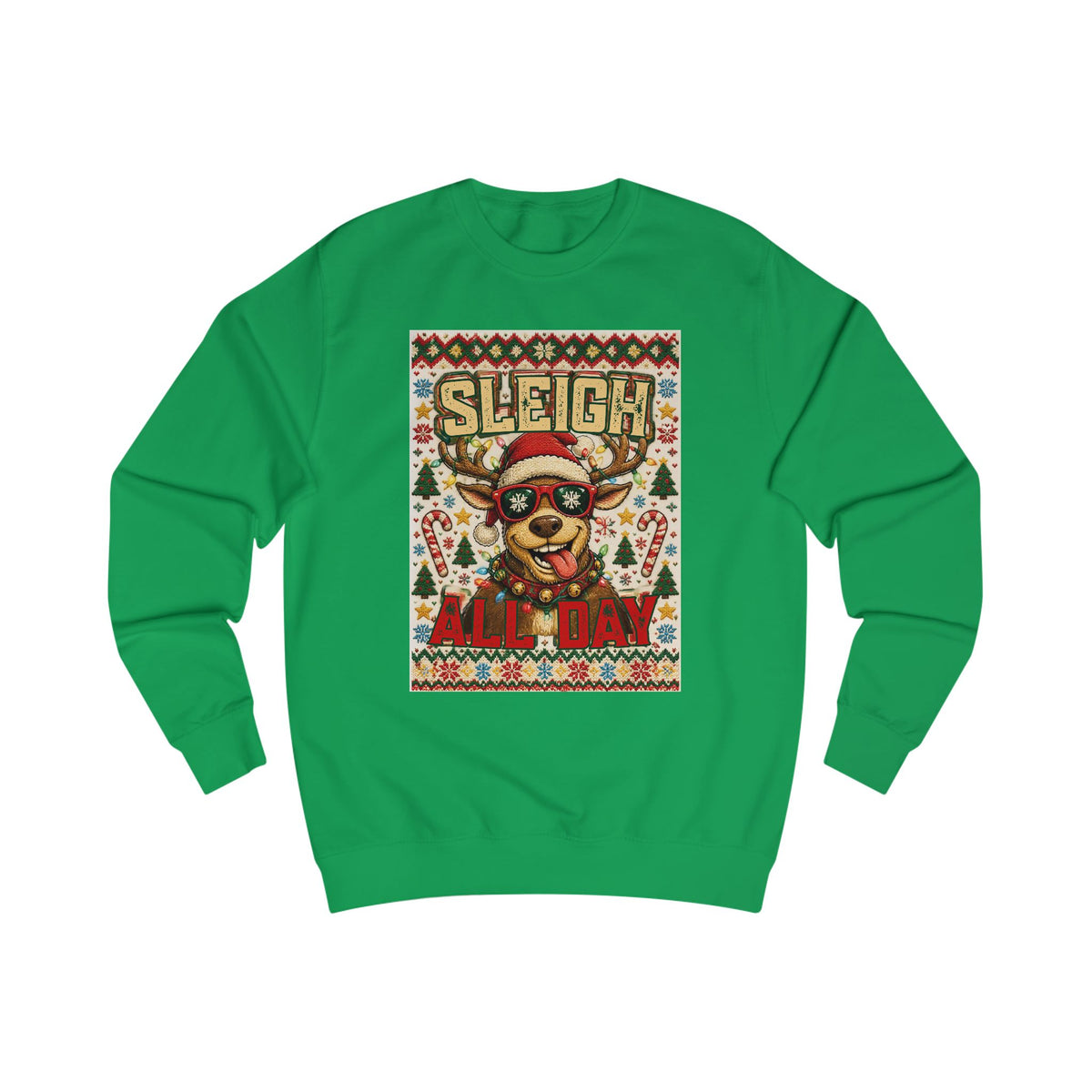 Sleigh All Day Christmas Reindeer Sweatshirt | Funny Christmas Reindeer Ugly Christmas Sweater | Sleigh All Day Holiday Sweatshirt