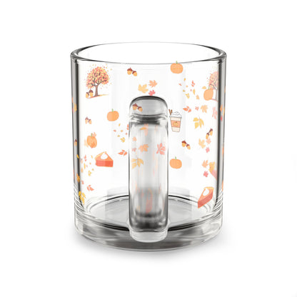 Autumn-Themed Glass Mug, Cozy Fall Drinkware, Pumpkin Spice Mug, Gifts for Coffee Lovers, Seasonal Home Decor, Fall Harvest Collection