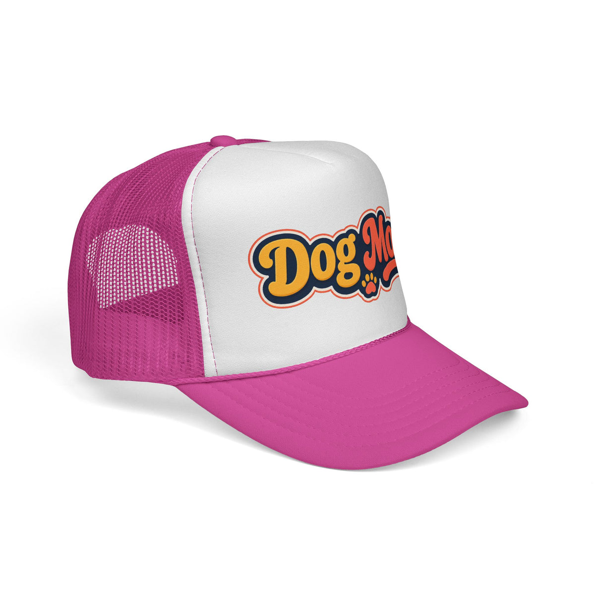 Dog Mom Trucker Cap – Retro Script Paw Patch Hat