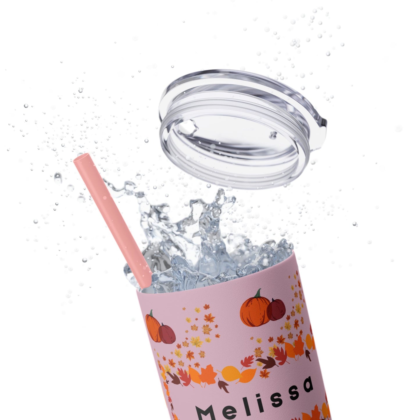 Custom Name Fall Skinny Tumbler with Straw, 20oz