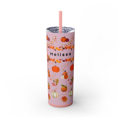 Custom Name Fall Skinny Tumbler with Straw, 20oz