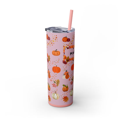 Custom Name Fall Skinny Tumbler with Straw, 20oz