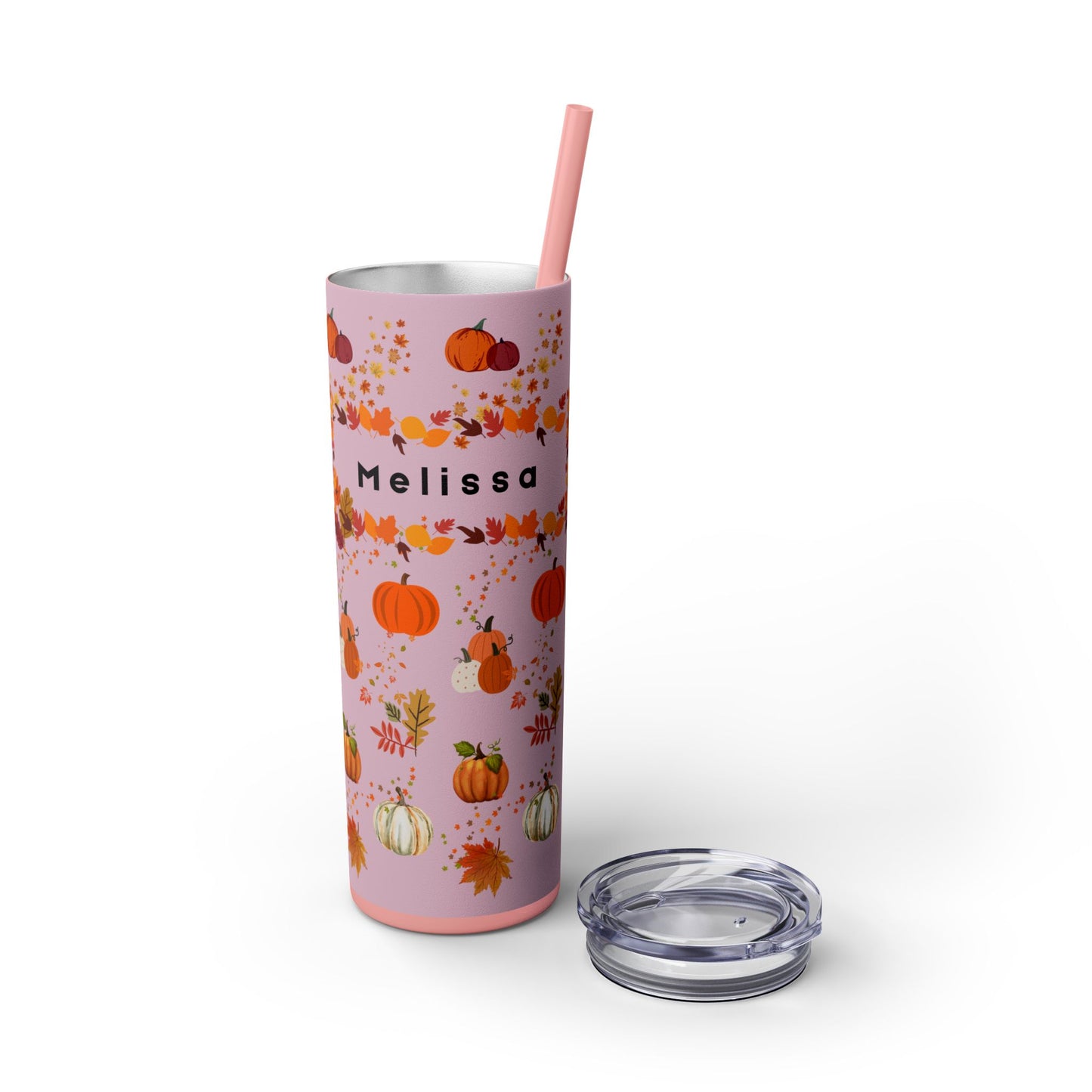 Custom Name Fall Skinny Tumbler with Straw, 20oz