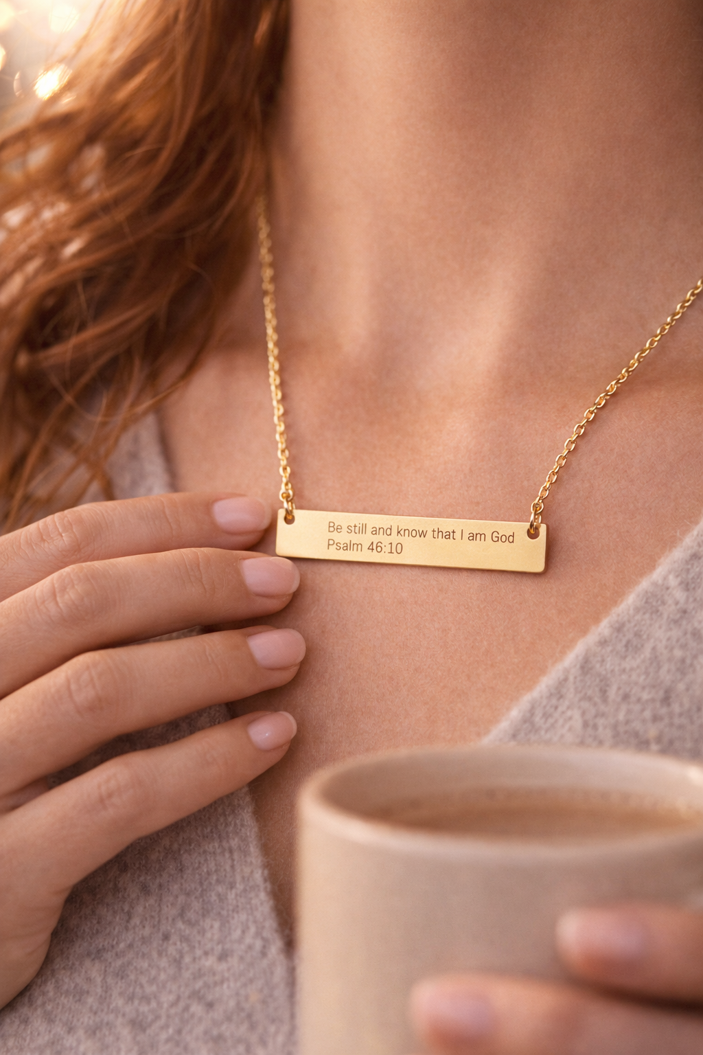 Be Still Necklace – Psalm 46:10 Engraved Gold Bar Necklace for Women | Faith Jewelry Gift, Minimalist Christian Necklace