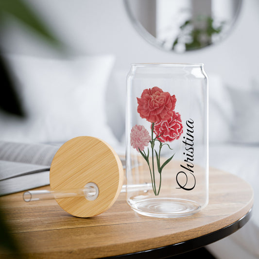 Custom Month Flower and Name Sipper Glass, 16 oz