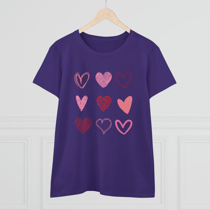 Stacked Sketched Hearts Womens Shirt, Heart Shirt