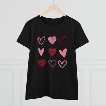 Stacked Sketched Hearts Womens Shirt, Heart Shirt