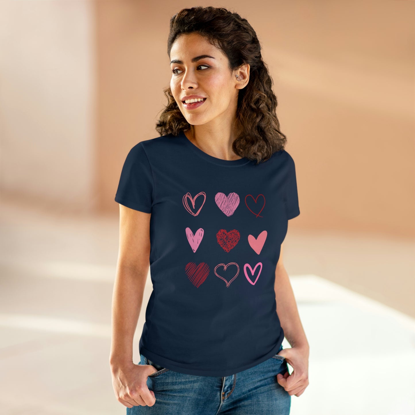 Stacked Sketched Hearts Womens Shirt, Heart Shirt