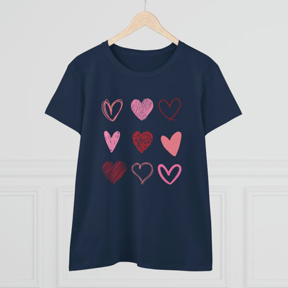 Stacked Sketched Hearts Womens Shirt, Heart Shirt