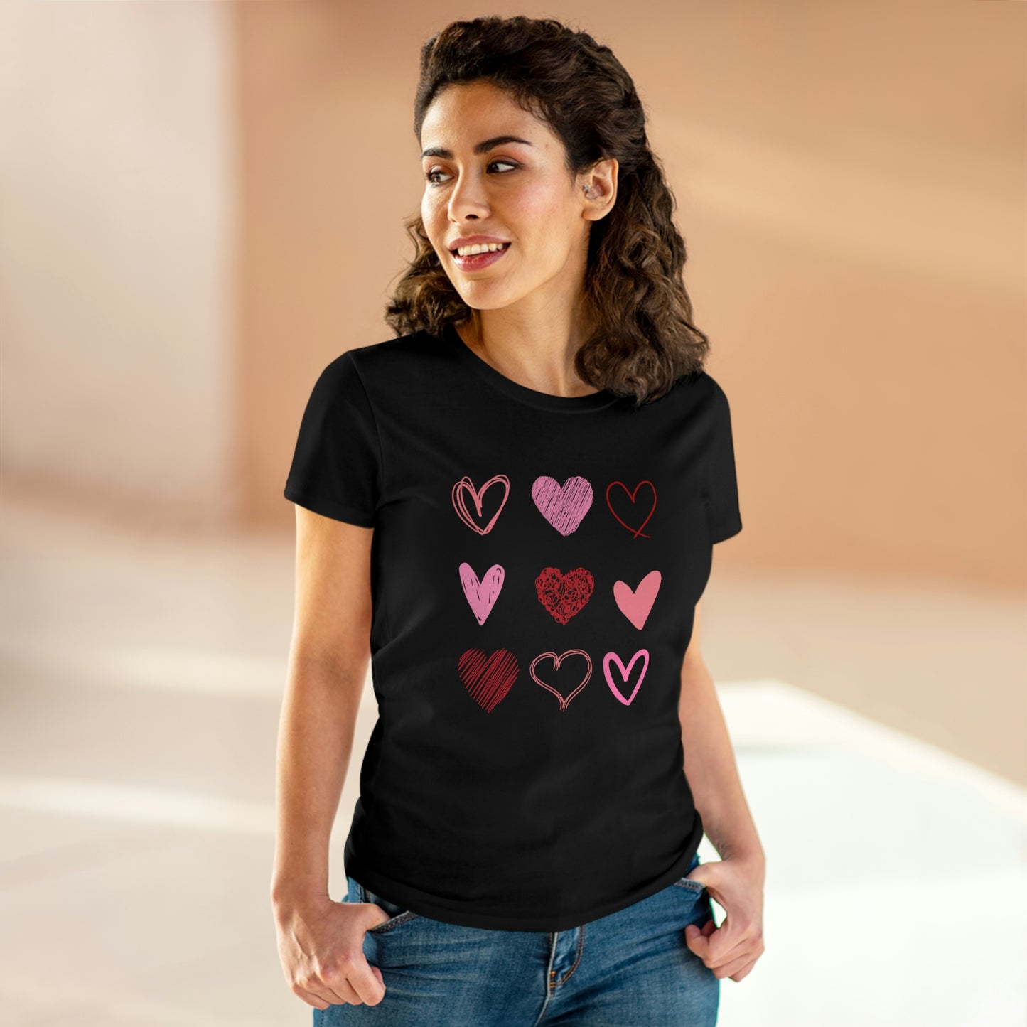 Stacked Sketched Hearts Womens Shirt, Heart Shirt