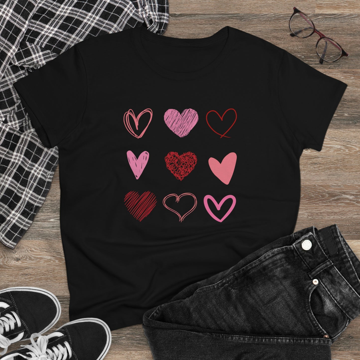 Stacked Sketched Hearts Womens Shirt, Heart Shirt