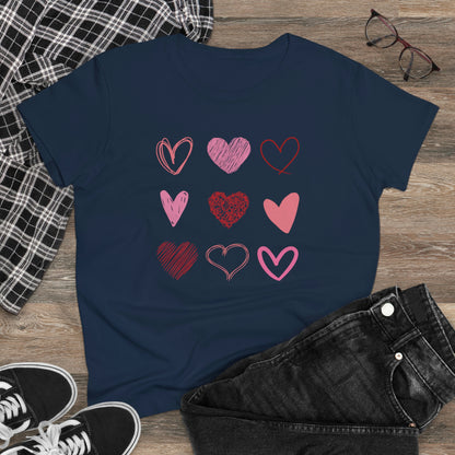 Stacked Sketched Hearts Womens Shirt, Heart Shirt