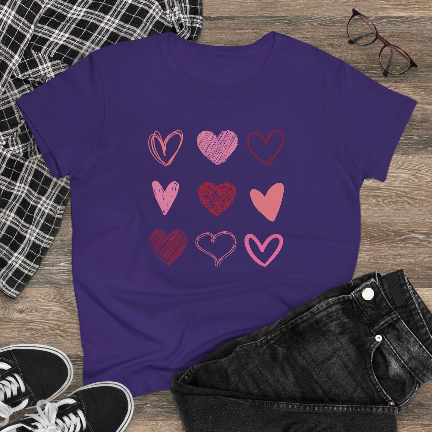 Stacked Sketched Hearts Womens Shirt, Heart Shirt