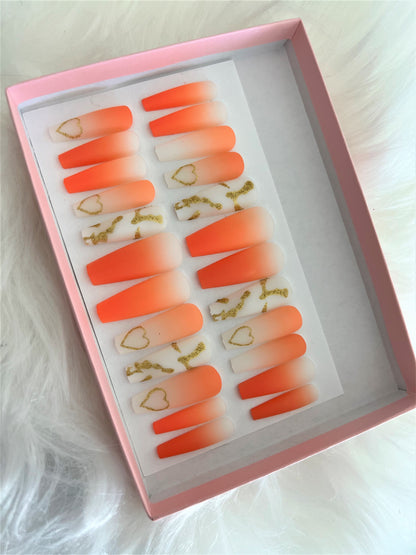 Orange and White Press On Nails