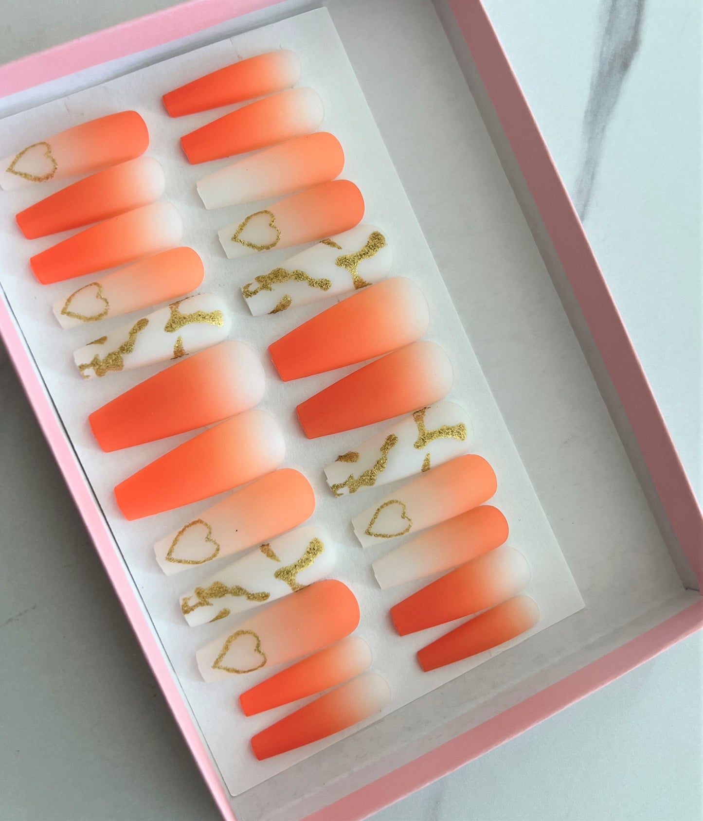 Orange and White Press On Nails