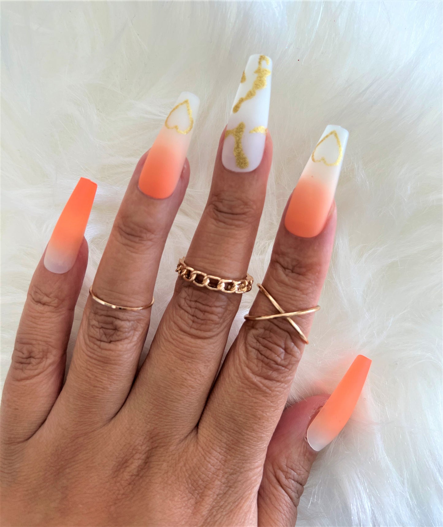 Orange and White Press On Nails