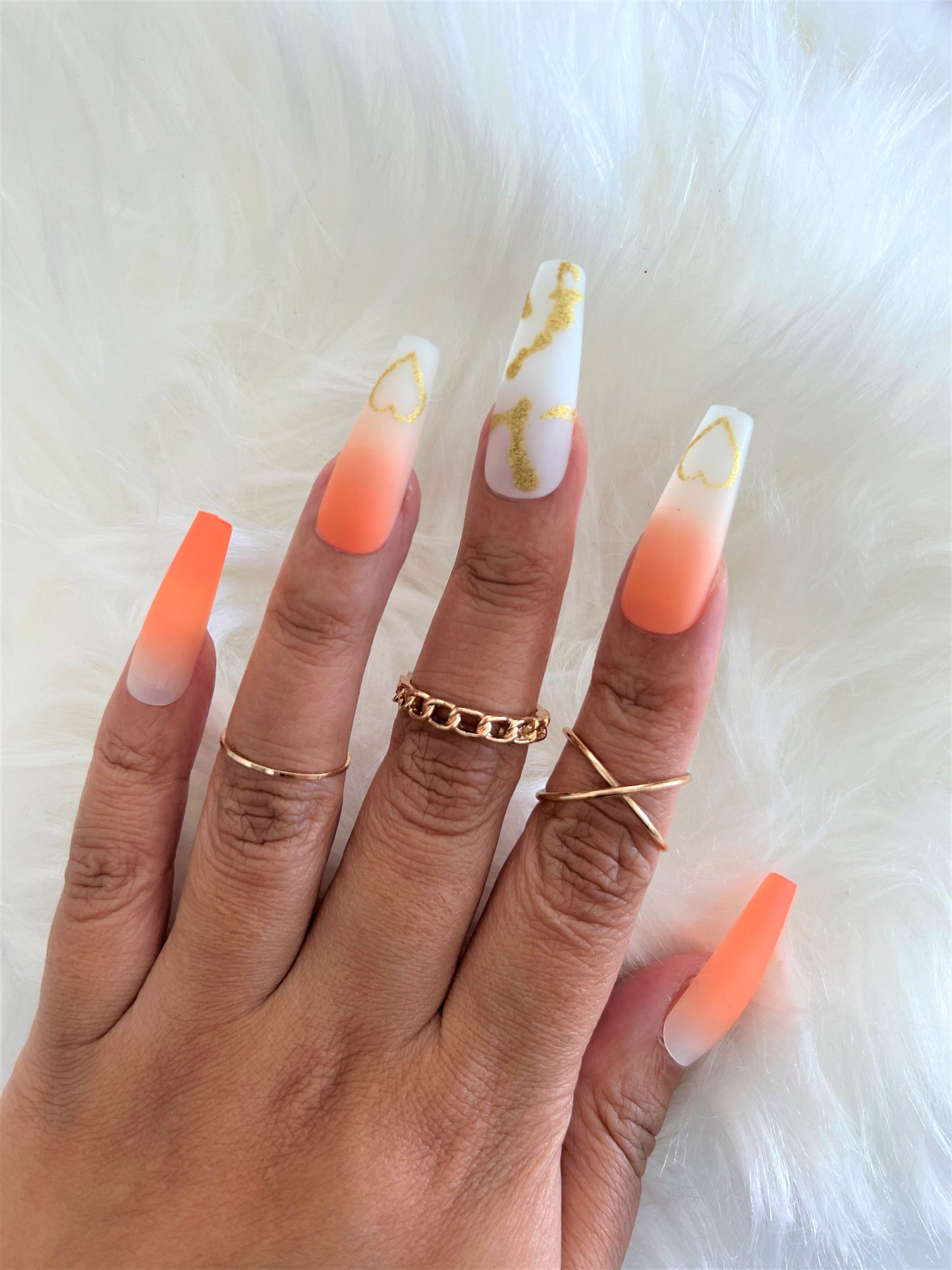 Orange and White Press On Nails