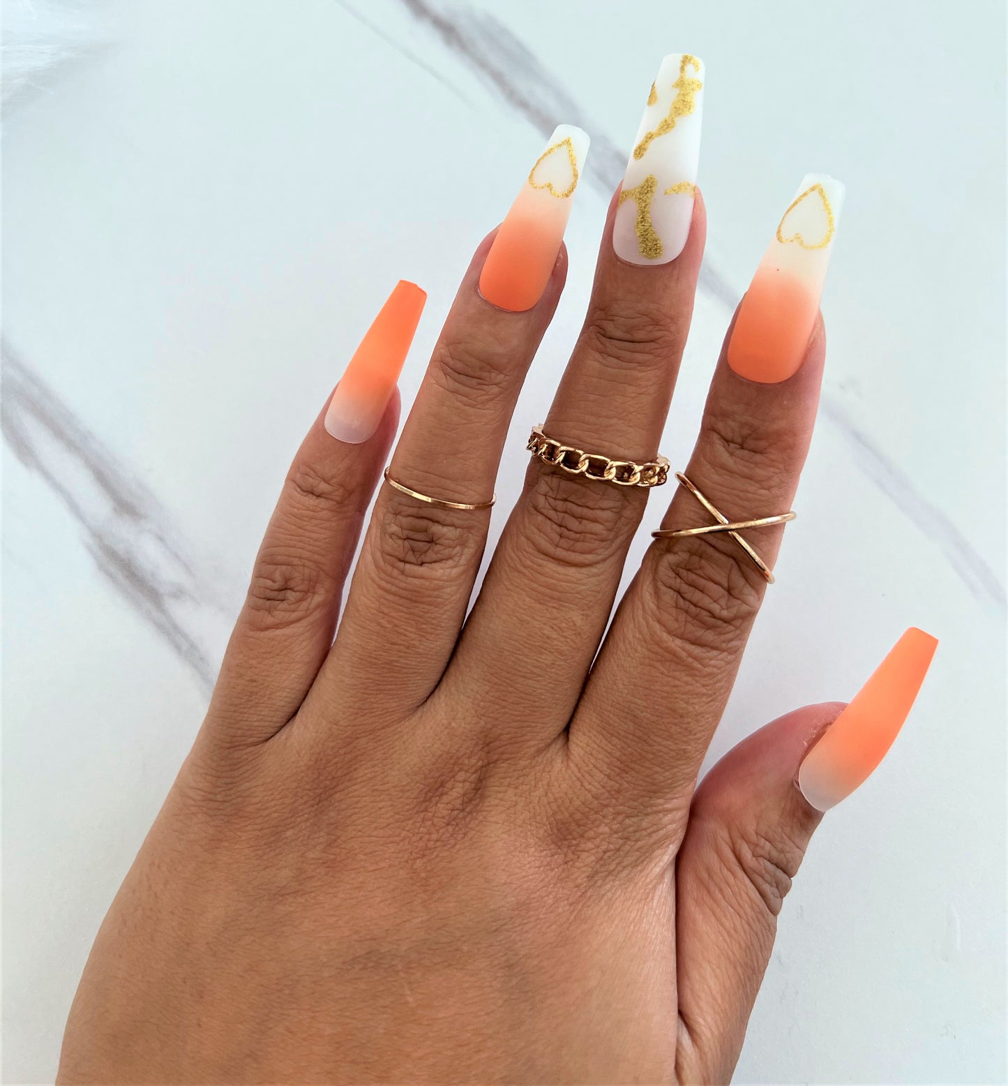 Orange and White Press On Nails