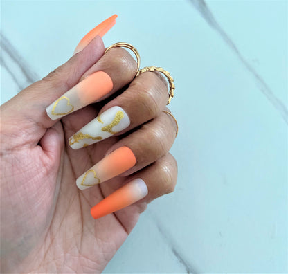 Orange and White Press On Nails